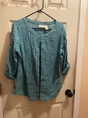 DKNY Teal Pintuck Button-Down Women's Shirt